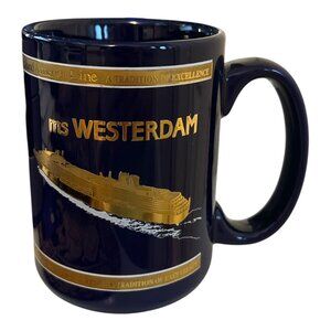 VTG Holland America Line ms Westerdam Cruise Ship Mug – Navy with Gold Trim – 4.